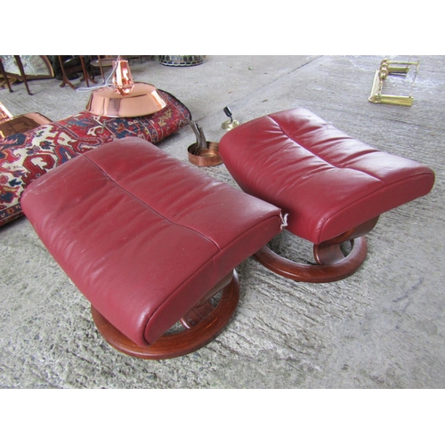 243 - Pair of Italian Burgundy Leather Upholstered Foot Rests One with Slight Damage to Edging Each 53cm W... 