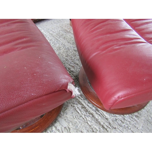 243 - Pair of Italian Burgundy Leather Upholstered Foot Rests One with Slight Damage to Edging Each 53cm W... 