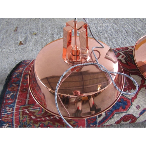 247 - Pair of Large Polished Copper Ceiling or Counter Lights Circular Form as New Electrified with Ceilin... 