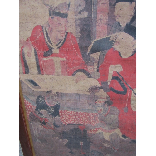 248 - Oriental Picture of Court Scene Mahogany Framed Approximately 46 Inches High x 18 Inches Wide