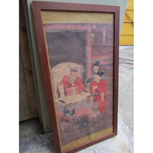 248 - Oriental Picture of Court Scene Mahogany Framed Approximately 46 Inches High x 18 Inches Wide