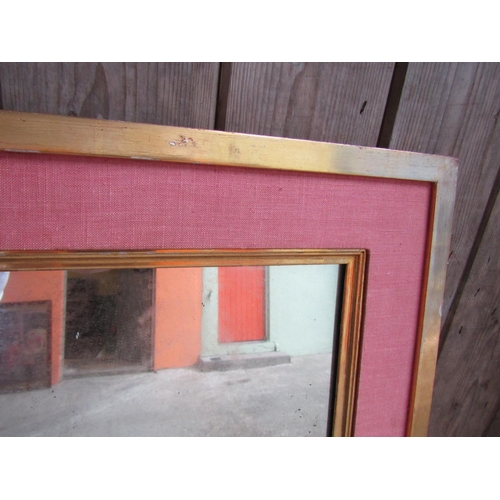 249 - Water gilded Pink Linen Mounted Rectangular Form Wall Mirror Approximately 5ft High x 20 Inches Wide