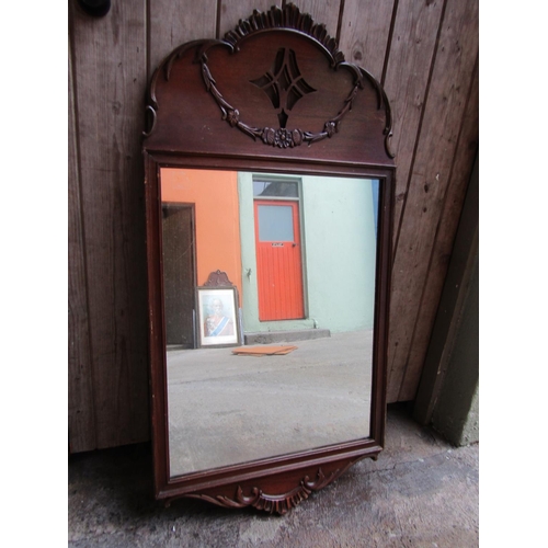 260 - Chippendale Mahogany Wall Mirror Shaped Form Carved Decoration Approximately 4ft High x 2ft Wide