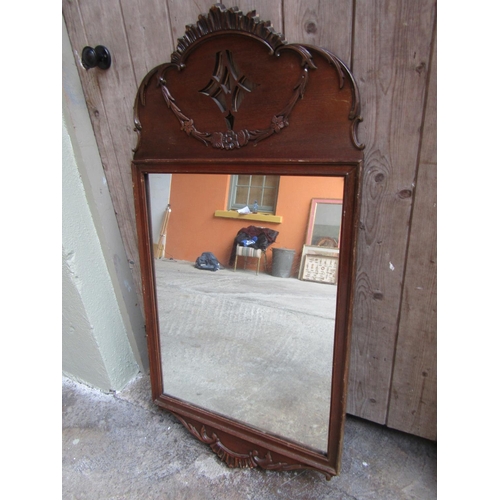 260 - Chippendale Mahogany Wall Mirror Shaped Form Carved Decoration Approximately 4ft High x 2ft Wide