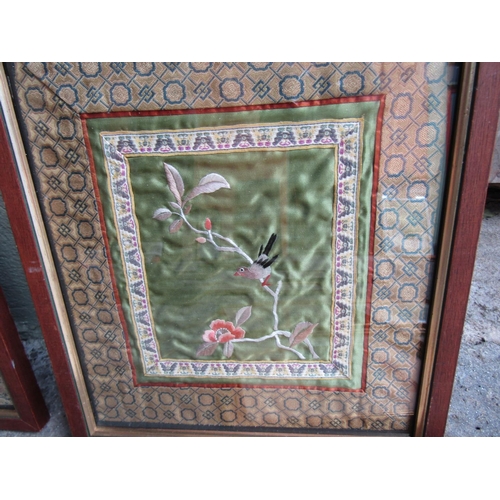 272 - Two Framed Embroidered Silk Oriental Panels Finely Detailed Each Approximately 12 Inches High x 10 I... 