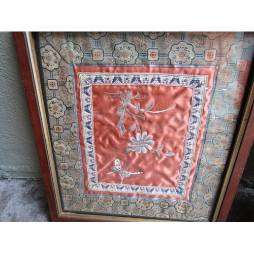 272 - Two Framed Embroidered Silk Oriental Panels Finely Detailed Each Approximately 12 Inches High x 10 I... 