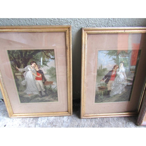 274 - Pair of Antique Engravings Romantic Scenes Gilt Framed Each Approximately 14 Inches High x 10 Inches... 