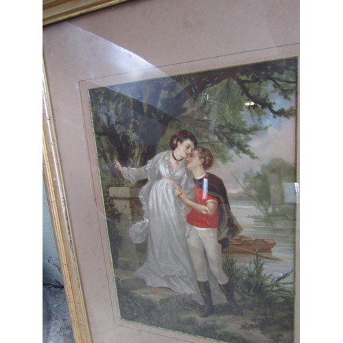 274 - Pair of Antique Engravings Romantic Scenes Gilt Framed Each Approximately 14 Inches High x 10 Inches... 