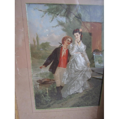 274 - Pair of Antique Engravings Romantic Scenes Gilt Framed Each Approximately 14 Inches High x 10 Inches... 