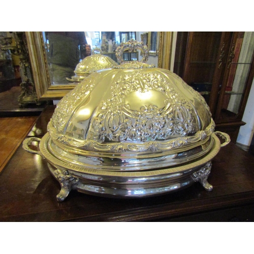 282 - Large Silver Plated Embossed Decorated Food Cover with Finely Detailed Decoration Throughout good Or... 