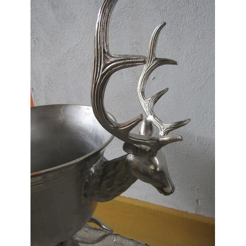 283 - Stag Motif Antler Decorated Silver Wine Cooler on Stand Approximately 48 Inches High