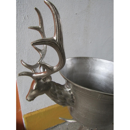 283 - Stag Motif Antler Decorated Silver Wine Cooler on Stand Approximately 48 Inches High