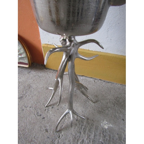 283 - Stag Motif Antler Decorated Silver Wine Cooler on Stand Approximately 48 Inches High