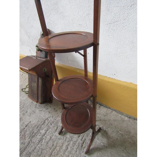 285 - Edwardian Mahogany Satinwood Inlaid Three Tier Cake Stand Folding Mechanism Approximately 36 Inches ... 