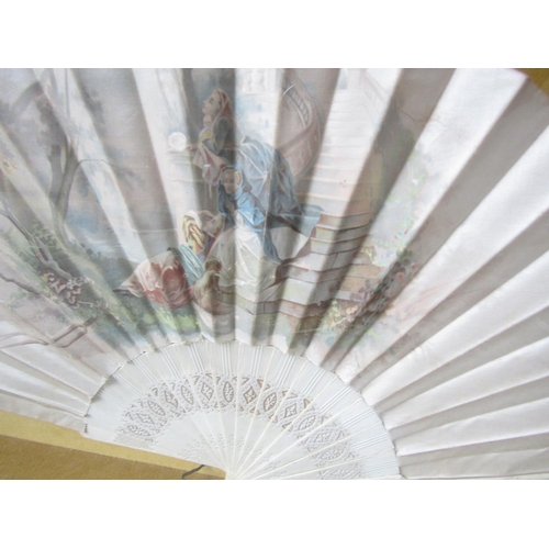 288 - Framed Antique Fan Hand Painted Floral Motifs Case Approximately 20 Inches Wide