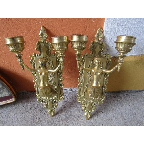 289 - Pair of Ormolu Figural Decorated Twin Arm Wall Side Lights Attractively Detailed Each Approximately ... 