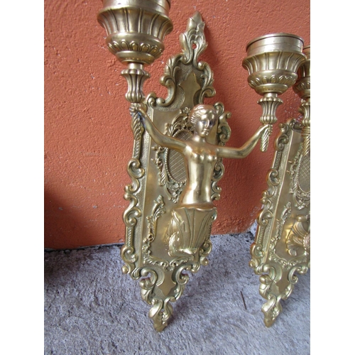 289 - Pair of Ormolu Figural Decorated Twin Arm Wall Side Lights Attractively Detailed Each Approximately ... 