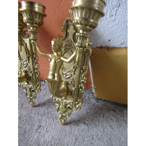 289 - Pair of Ormolu Figural Decorated Twin Arm Wall Side Lights Attractively Detailed Each Approximately ... 