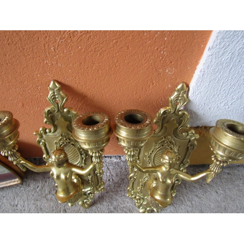 289 - Pair of Ormolu Figural Decorated Twin Arm Wall Side Lights Attractively Detailed Each Approximately ... 