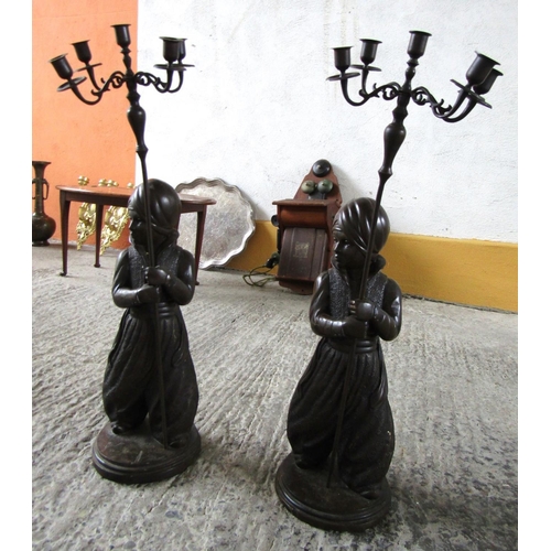 295 - Pair of Bronze Figural Form Candelabra Attractively Detailed Each with Turbans Approximately 32 Inch... 