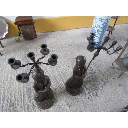 295 - Pair of Bronze Figural Form Candelabra Attractively Detailed Each with Turbans Approximately 32 Inch... 