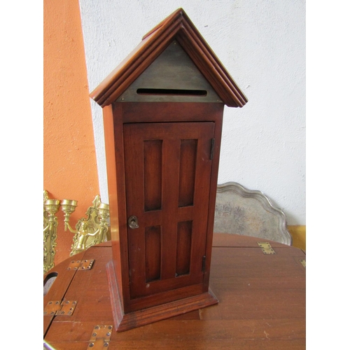 296 - Century Form Estate Letterbox Mahogany Panelled Single Drawer with Brass Plate above Key Present App... 