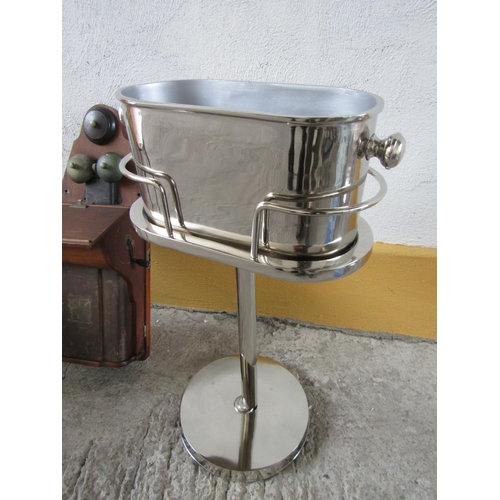 297 - Chrome Plated Champagne or Wine Bucket Pedestal Form Approximately 36 Inches High x 20 Inches Wide