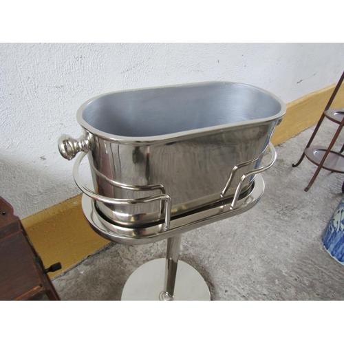 297 - Chrome Plated Champagne or Wine Bucket Pedestal Form Approximately 36 Inches High x 20 Inches Wide