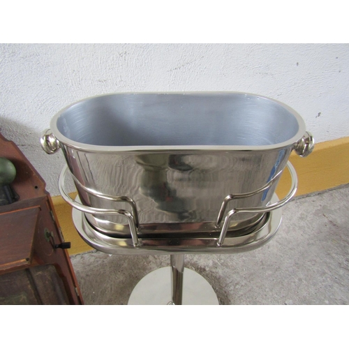 297 - Chrome Plated Champagne or Wine Bucket Pedestal Form Approximately 36 Inches High x 20 Inches Wide