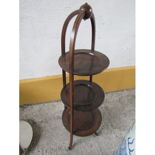 298 - Victorian Mahogany Satinwood Inlaid Three Tier Cake Stand