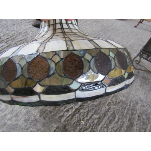 300 - Tiffany Designed Stained Glass Circular Shaped Form Ceiling Light Good Original Condition Approximat... 