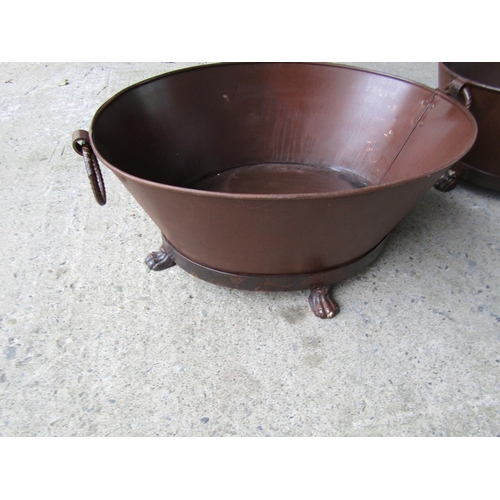 302 - Two Metal Braziers or Fuel Buckets of Circular Form Ring Side Carry Handles Shaped Claw Supports Eac... 