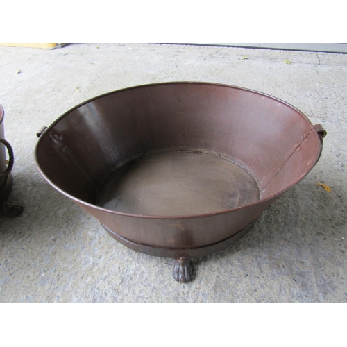 302 - Two Metal Braziers or Fuel Buckets of Circular Form Ring Side Carry Handles Shaped Claw Supports Eac... 