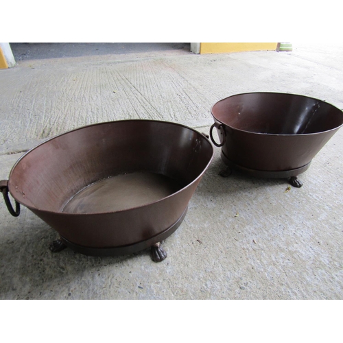 302 - Two Metal Braziers or Fuel Buckets of Circular Form Ring Side Carry Handles Shaped Claw Supports Eac... 