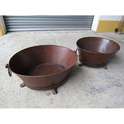 302 - Two Metal Braziers or Fuel Buckets of Circular Form Ring Side Carry Handles Shaped Claw Supports Eac... 