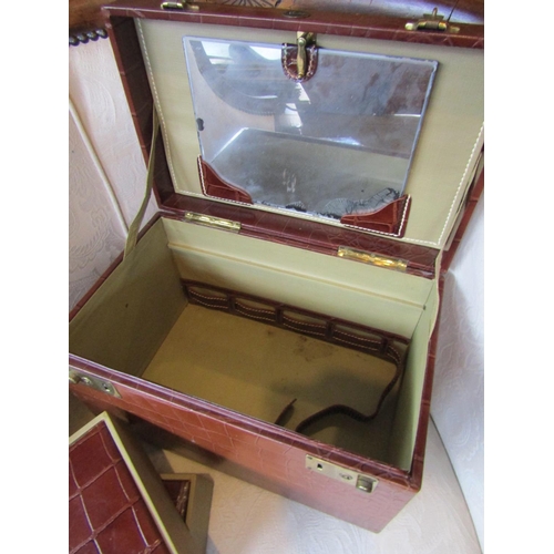 303 - Ladies Leather Bound Travelling Case with Inner Mirror and Two Further Leather Boxes Cosmetics and J... 