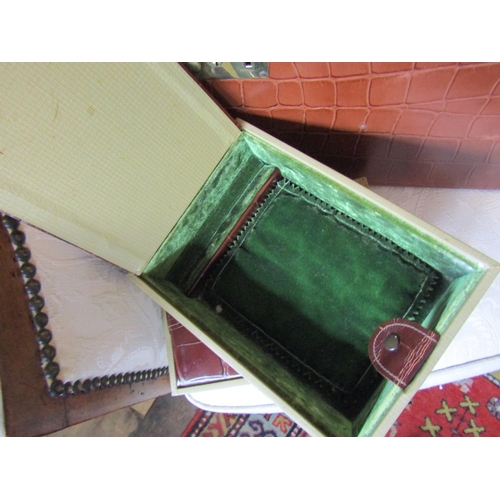 303 - Ladies Leather Bound Travelling Case with Inner Mirror and Two Further Leather Boxes Cosmetics and J... 