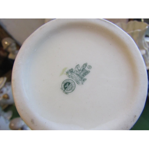 306 - Six Pieces Belleek Including Honey Pot Each with Shamrock Motifs Brown and Green Marks