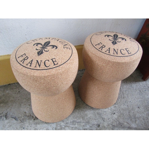 308 - Pair of Champagne Cork Motif Stools Made in Cork Each Approximately 20 Inches High