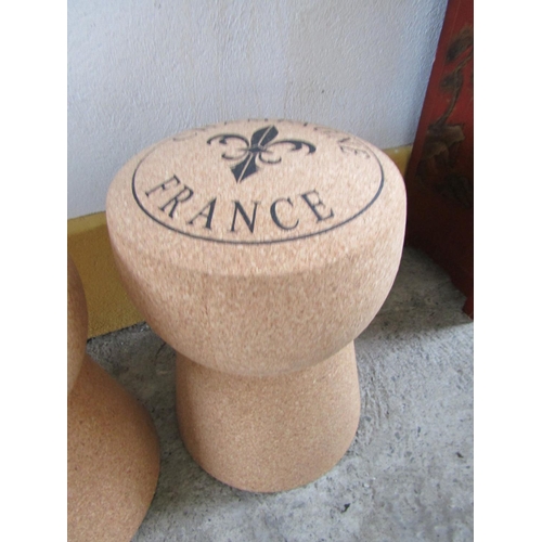 308 - Pair of Champagne Cork Motif Stools Made in Cork Each Approximately 20 Inches High