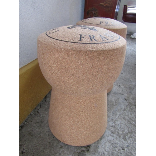 308 - Pair of Champagne Cork Motif Stools Made in Cork Each Approximately 20 Inches High