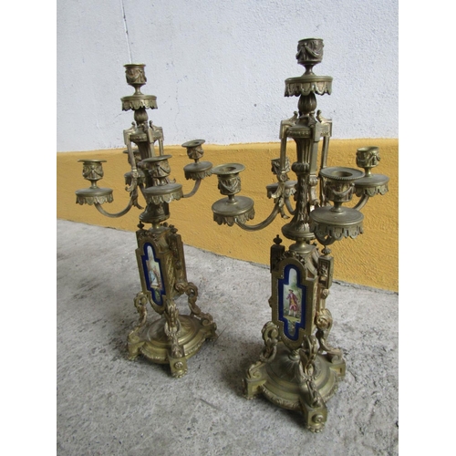 313 - Pair of Antique Ormolu Mounted Candelabras with Inset Sevres Panels Each Approximately 18 Inches Hig... 