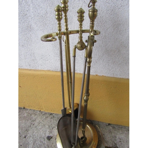 315 - Set of Fire Irons with Integral Rest Cast Brass