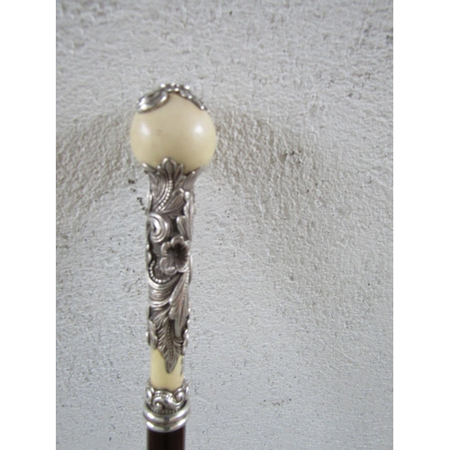 319 - Teak Walking Stick Silver Mounted Finely Detailed Full Sized