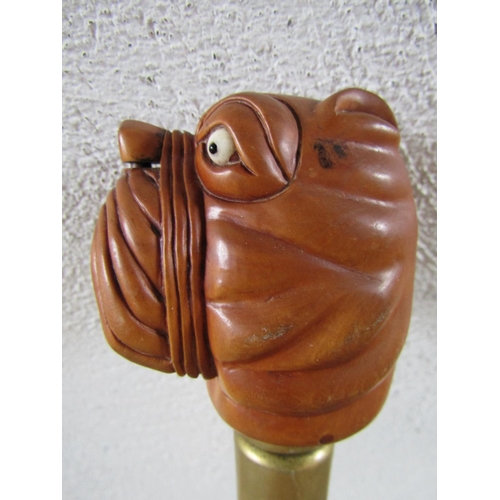 321 - Dog Head Motif Walking Stick Full Size Carved Treen with Money Box Handle