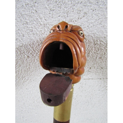 321 - Dog Head Motif Walking Stick Full Size Carved Treen with Money Box Handle