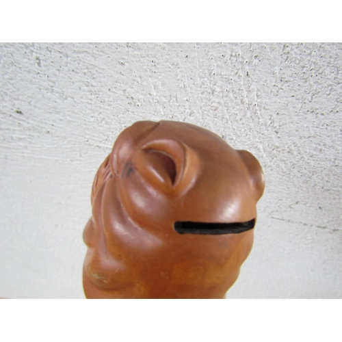 321 - Dog Head Motif Walking Stick Full Size Carved Treen with Money Box Handle