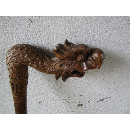 328 - Carved Dragon Motif Handled Walking Stick Full Size