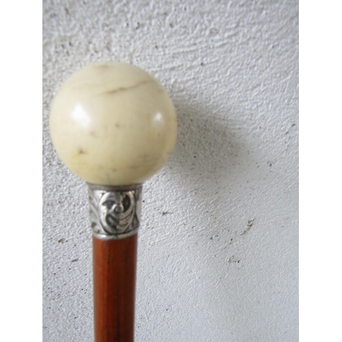 329 - Globe Form Carved Handle Walking Stick Full Size