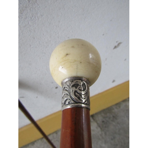 329 - Globe Form Carved Handle Walking Stick Full Size